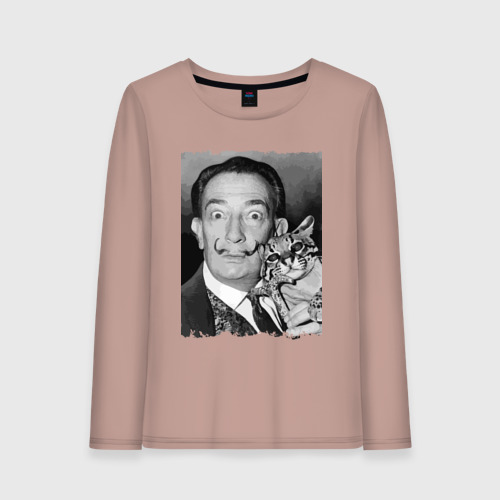 Женский лонгслив хлопок Salvador Dali & nice cat, цвет пыльно-розовый