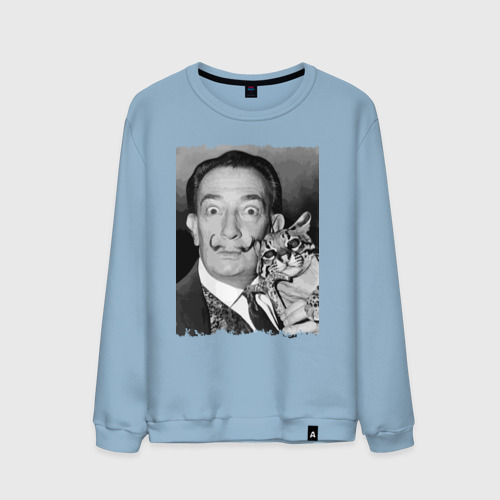 Мужской свитшот хлопок Salvador Dali & nice cat, цвет мягкое небо