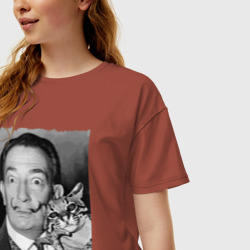 Женская футболка хлопок Oversize Salvador Dali & nice cat - фото 2