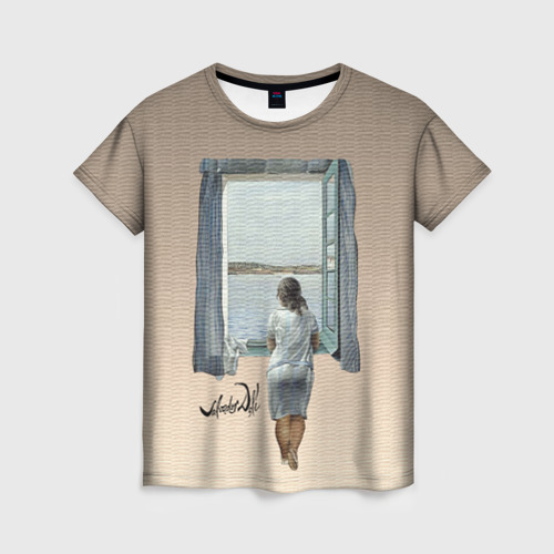 Женская футболка с принтом Сальвадор Дали «Девушка у окна», вид спереди №1