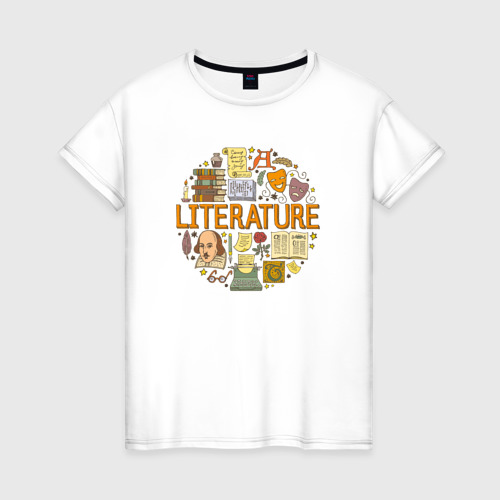 Женская футболка хлопок с принтом Литература!, вид спереди #2