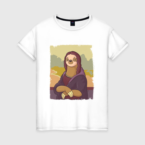 Женская футболка хлопок Lazy Lisa Мона Лиза ленивец, цвет белый
