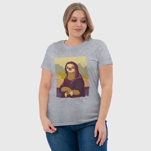 Женская футболка хлопок Lazy Lisa Мона Лиза ленивец, цвет меланж - фото 6
