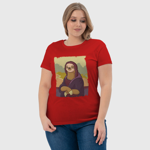 Женская футболка хлопок Lazy Lisa Мона Лиза ленивец, цвет красный - фото 6