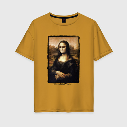 Женская футболка хлопок Oversize Молчаливая Мона Лиза, цвет горчичный