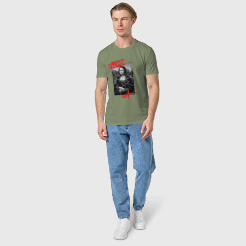 Мужская футболка хлопок Мона Лиза панк-арт, цвет авокадо - фото 5