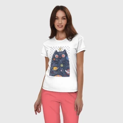 Женская пижама с белой футболкой хлопок Лунный КотЭ - фото 2