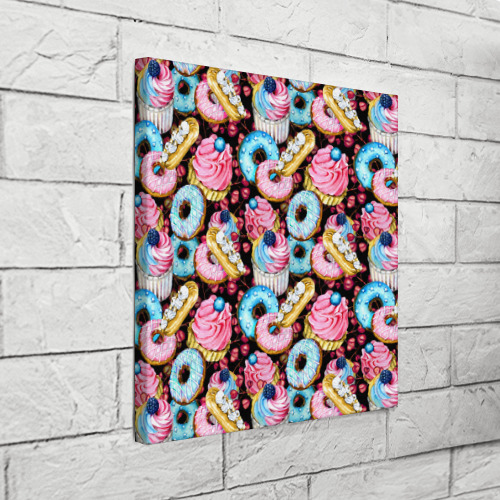 Холст квадратный Узор из сладостей на черном фоне, цвет 3D печать - фото 3