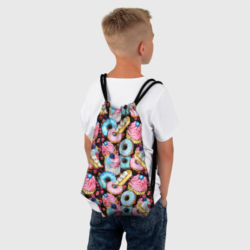 Рюкзак-мешок 3D Узор из сладостей на черном фоне - фото 4