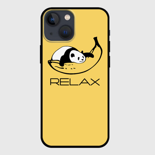 Чехол для iPhone 13 mini с принтом Relax - панда на банане, вид спереди №1