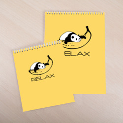 Скетчбук с принтом Relax - панда на банане для любого человека, вид спереди №3. Цвет основы: белый