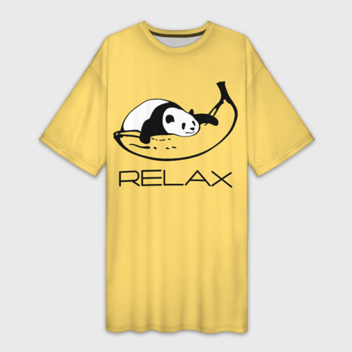 Платье-футболка с принтом Relax - панда на банане, вид спереди №1