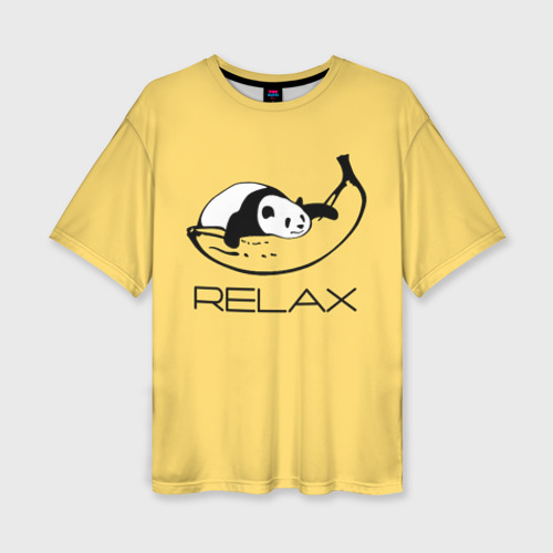 Женская футболка оверсайз с принтом Relax - панда на банане, вид спереди №1