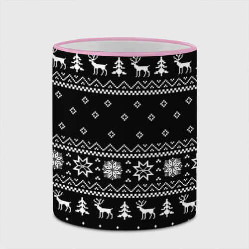 Кружка с полной запечаткой Чёрный новогодний свитер с оленями 2022, цвет Кант розовый - фото 4