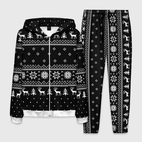 Мужской костюм 3D Чёрный новогодний свитер с оленями 2022, цвет белый