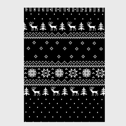 Скетчбук Чёрный новогодний свитер с оленями 2022, цвет белый