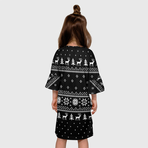 Детское платье 3D Чёрный новогодний свитер с оленями 2022, цвет 3D печать - фото 5