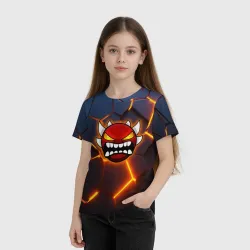 Детская футболка 3D Geometry Dash 3D плиты, трещины геометрия - фото 2