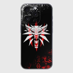 Чехол для iPhone 15 Pro силиконовый с защитой камеры Символ Ведьмака: волк logobombing