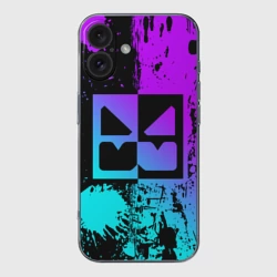 Чехол для iPhone 16 силиконовый с защитой камеры Geometry Dash neon levels smile