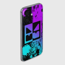 Чехол для iPhone 16 силиконовый с защитой камеры Geometry Dash neon levels smile - фото 2