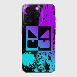 Чехол для iPhone 15 Pro силиконовый с защитой камеры Geometry Dash neon levels smile