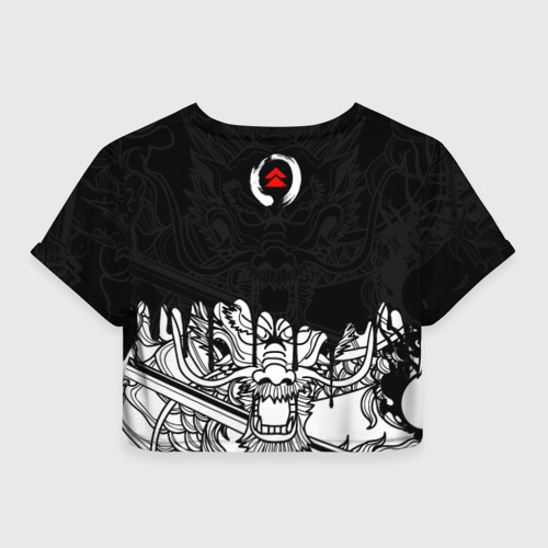 Женская футболка Crop-top 3D Ghost of Tsushima dragon на спине, цвет 3D печать - фото 2