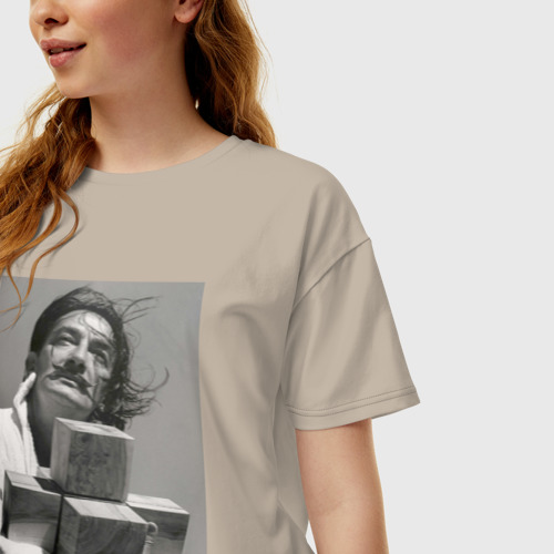 Женская футболка хлопок Oversize Salvador Dali and cross, цвет миндальный - фото 3