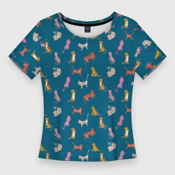 Женская футболка 3D Slim Тигрята на темном фоне