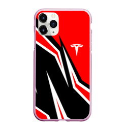 Чехол для iPhone 11 Pro Max матовый Tesla motors red line Тесла