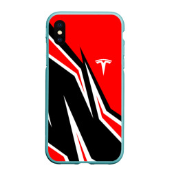 Чехол для iPhone XS Max матовый Tesla motors red line Тесла