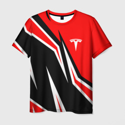 Мужская футболка 3D Tesla motors red line Тесла