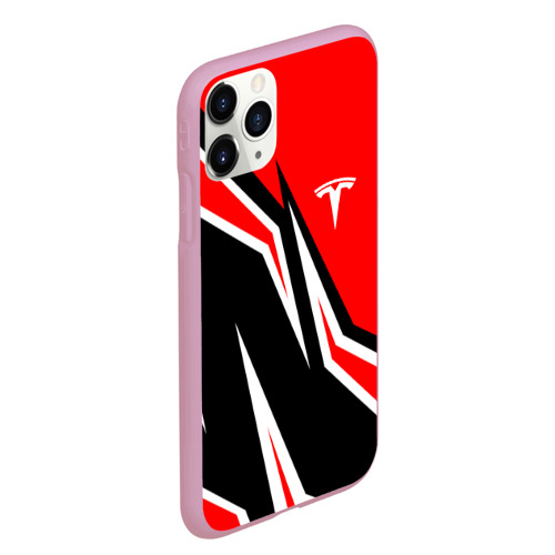 Чехол для iPhone 11 Pro Max матовый Tesla motors red line Тесла, цвет розовый - фото 3