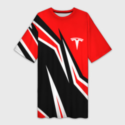 Платье-футболка 3D Tesla motors red line Тесла