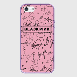 Чехол для iPhone 5/5S матовый Blackpink автографы розовый Pink