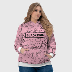 Толстовка с принтом Blackpink автографы розовый Pink для женщины, вид на модели спереди №4. Цвет основы: белый