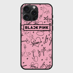 Чехол силиконовый для Apple iPhone 15 Pro Мax матовый Blackpink автографы розовый Pink