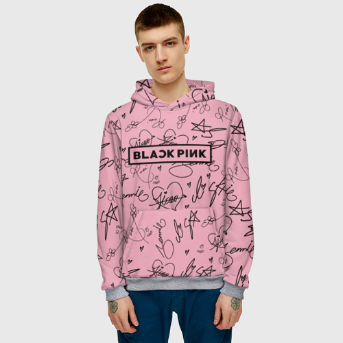 Мужская толстовка 3D Blackpink автографы розовый Pink, цвет меланж - фото 3