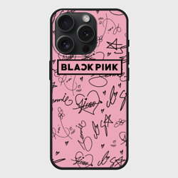 Чехол силиконовый для Apple iPhone 15 Pro матовый Blackpink автографы розовый Pink