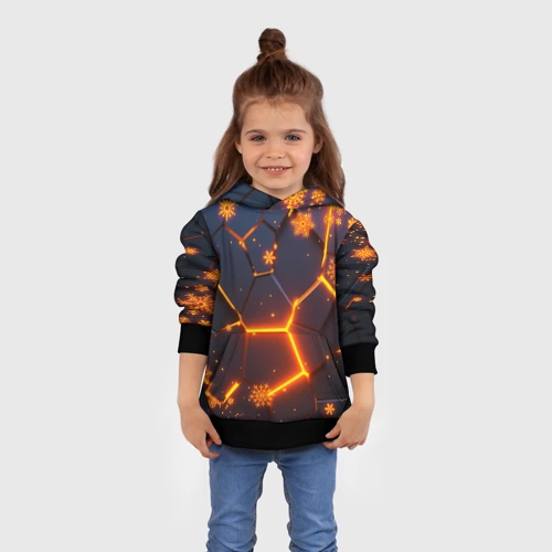 Детская толстовка 3D Новогодние огненные 3D плиты fire neon hexagon - фото 4