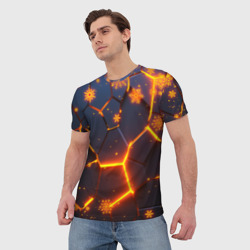 Мужская футболка 3D Новогодние огненные 3D плиты fire neon hexagon - фото 2