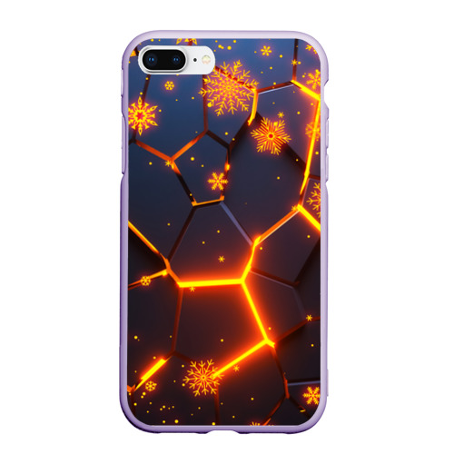 Чехол для iPhone 7Plus/8 Plus матовый Новогодние огненные 3D плиты fire neon hexagon, цвет светло-сиреневый