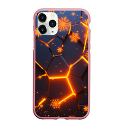 Чехол для iPhone 11 Pro Max матовый Новогодние огненные 3D плиты fire neon hexagon