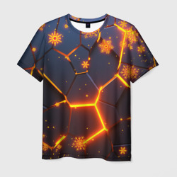 Мужская футболка 3D Новогодние огненные 3D плиты fire neon hexagon