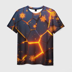 Мужская футболка 3D Новогодние огненные 3D плиты fire neon hexagon
