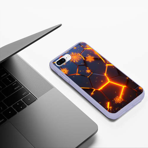 Чехол для iPhone 7Plus/8 Plus матовый Новогодние огненные 3D плиты fire neon hexagon, цвет светло-сиреневый - фото 5