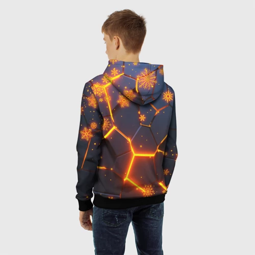 Детская толстовка 3D Новогодние огненные 3D плиты fire neon hexagon - фото 7