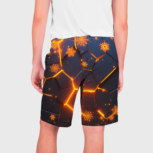 Мужские шорты 3D Новогодние огненные 3D плиты fire neon hexagon, цвет 3D печать - фото 2