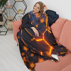Плед с рукавами Новогодние огненные 3D плиты fire neon hexagon - фото 2