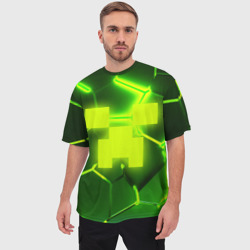 Мужская футболка oversize 3D 3D плиты Майнкрафт трещины соты hexagon neon - фото 2